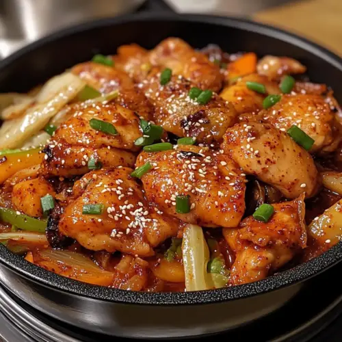 Spicy Dakgalbi Rezept Zutaten: - Hähnchenbrust - Gochujang - Sojasauce - Reiswein - Knoblauch - Ingwer - Zwiebel - Karotten - Kohl - Frühlingszwiebeln - Sesamöl - Pfeffer - Sesamsamen - Reis Anleitung: 1. Hähnchen in Stücke schneiden. 2. In einer Schüssel Gochujang, Sojasauce, Reiswein, Knoblauch, Ingwer und Pfeffer vermengen. 3. Hähnchenstücke in die Marinade einlegen und mindestens 30 Minuten ziehen lassen. 4. Zwiebel, Karotten und Kohl in Streifen schneiden. 5. In einer Pfanne Sesamöl erhitzen und das Hähnchen anbraten. 6. Gemüse hinzufügen und weiterbraten, bis alles gar ist. 7. Mit Frühlingszwiebeln und Sesamsamen bestreuen. 8. Mit Reis servieren.