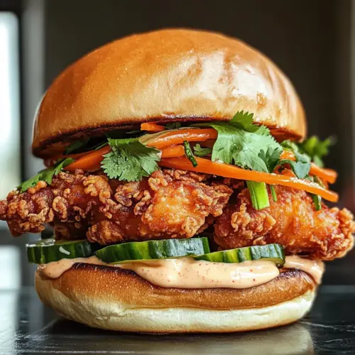 Thailändisches gebratenes Hähnchen-Sandwich Rezept Zutaten: - Hähnchenbrust - Buttermilch - Thai-Gewürzmischung - Mehl - Paniermehl - Pflanzenöl - Sandwich-Brötchen - Krautsalat - Gurken - Koriander - Erdnüsse - Chilisauce Anleitung: 1. Hähnchenbrust in Buttermilch marinieren. 2. Mit der Thai-Gewürzmischung würzen. 3. In Mehl, dann in Paniermehl wälzen. 4. In heißem Pflanzenöl goldbraun frittieren. 5. Sandwich-Brötchen toasten. 6. Sandwich mit Krautsalat, Gurken, Hähnchen, Koriander und Erdnüssen füllen. 7. Mit Chilisauce beträufeln.